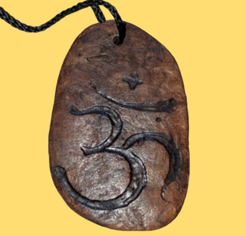 Artisan Handcrafted Wood Burnout OM Symbol Pendant